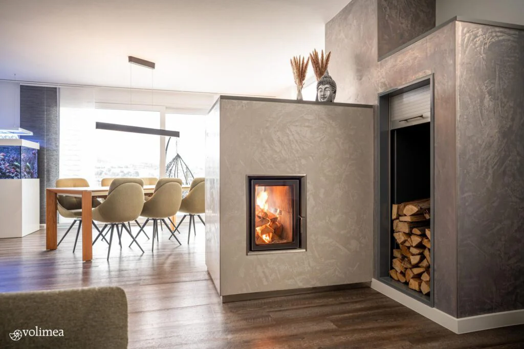 Volimea 11 VO 52 Aschgrau Laublasur VO 20 Beton Wachs Spachteloptik Kalkputz Kamin Wanddesign